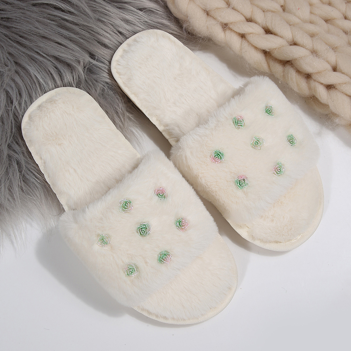 ins una palabra zapatillas de algodón zapatillas de peluche de invierno para mujeres interior y exterior rosa zapatillas de lana