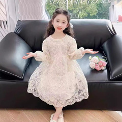女童連衣裙2024新款春秋季韓版蕾絲女寶寶小香風長袖裙子網紗洋氣