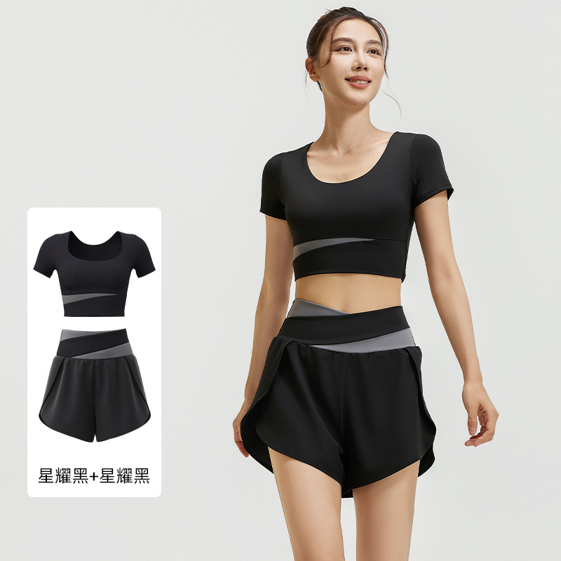 Juyitang verano color matching traje de secado rápido traje de fitness desnudo sensación traje deportivo transpirable traje de yoga Delgado