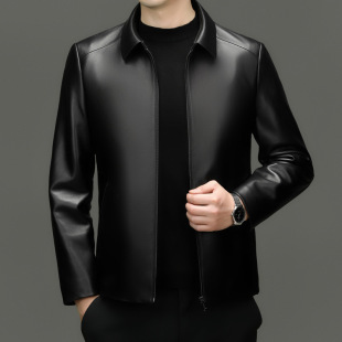 Haining Genuine Leather Jacket Men's Sheepskin Jacket Lapel Slim Casual Jacket Business Commuter Men's Versatile