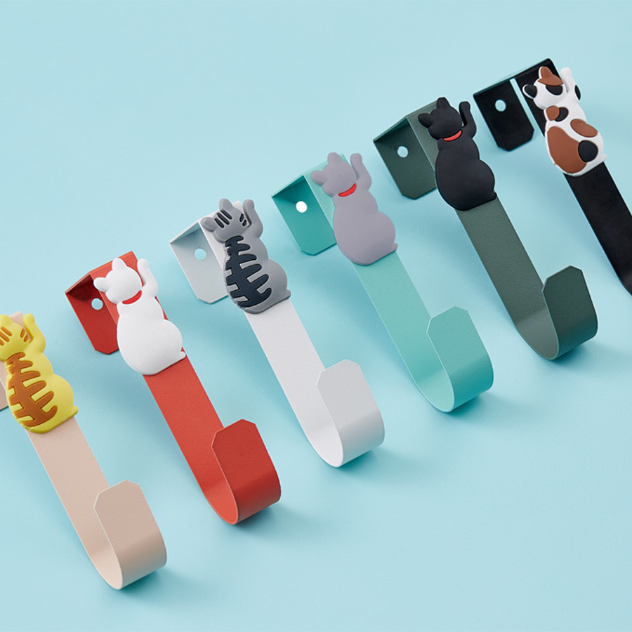 Gancho de puerta transfronterizo creativo lindo gato de dibujos animados Gancho de puerta metal animal Gancho sin clavos sin perforar