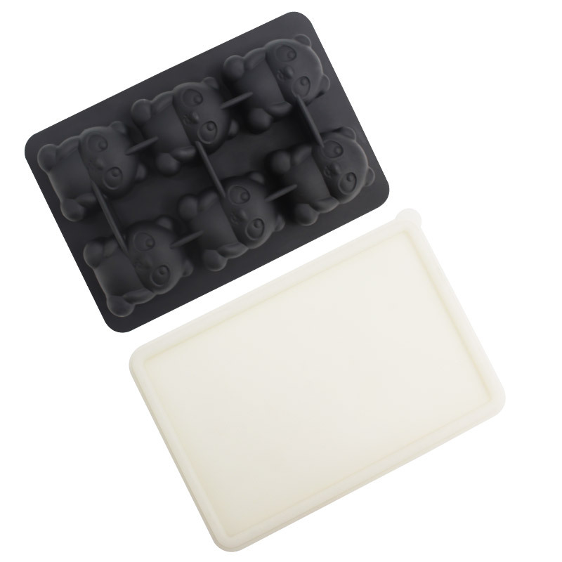 Whisky transfronterizo de dibujos animados rejilla de hielo de silicona molde de hielo con tapa molde de hielo para hockey sobre hielo caja de almacenamiento de hielo para el hogar en stock