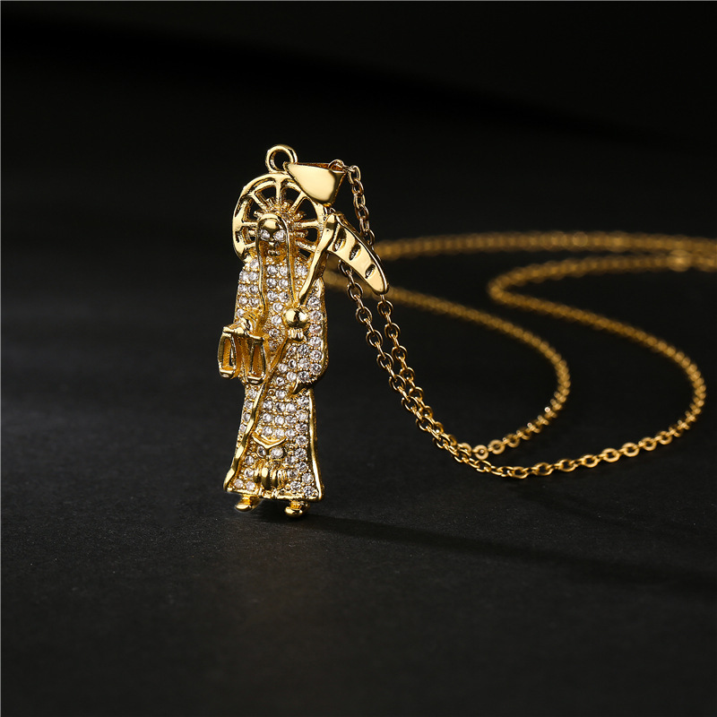 Mode Tod Sichel Priester Form Anhänger Kupfer Halskette display picture 4