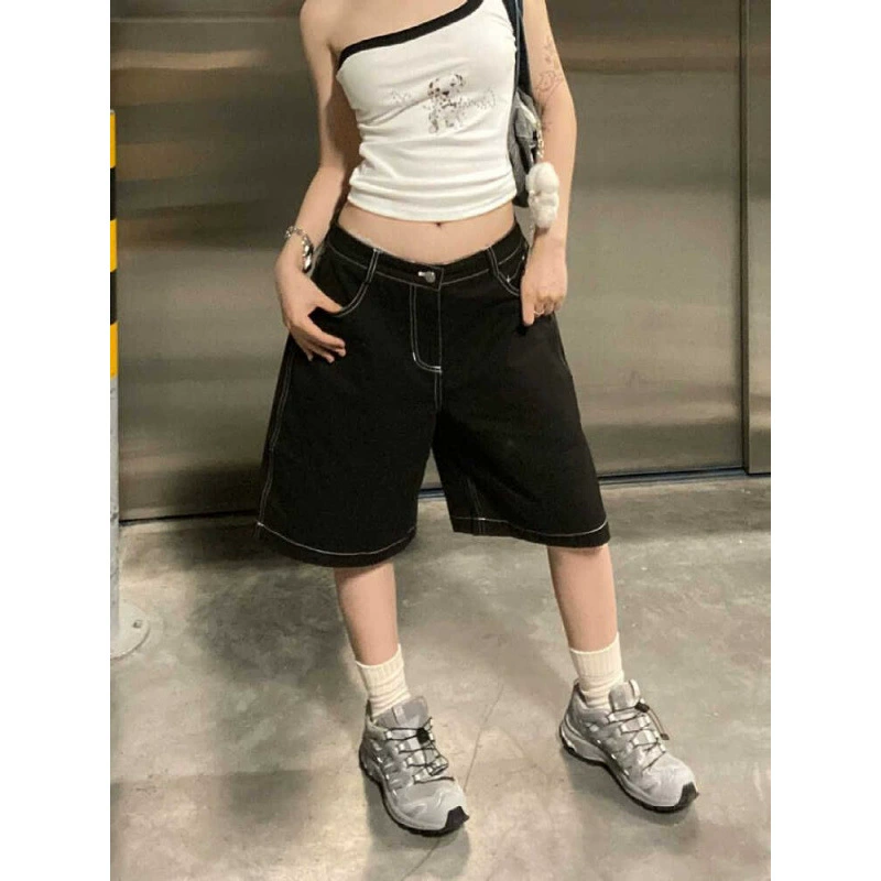 Джинсовые шорты, лето 2025, большой размер мм, новые черные свободные брюки с высокой талией, свободные брюки с высокой талией, 2025 г.