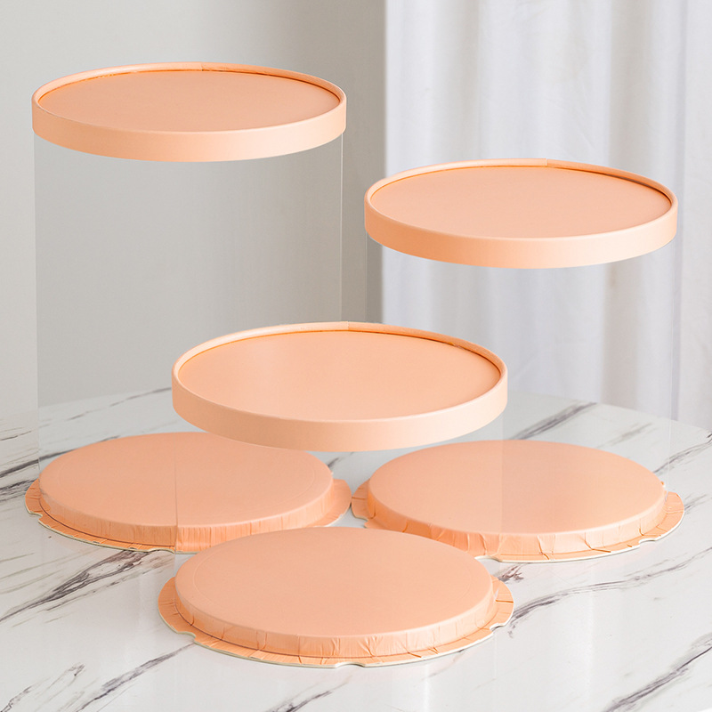 厂家新款6寸8寸10寸圆形单双高烘焙包装粉色纸盖透明生日蛋糕盒子