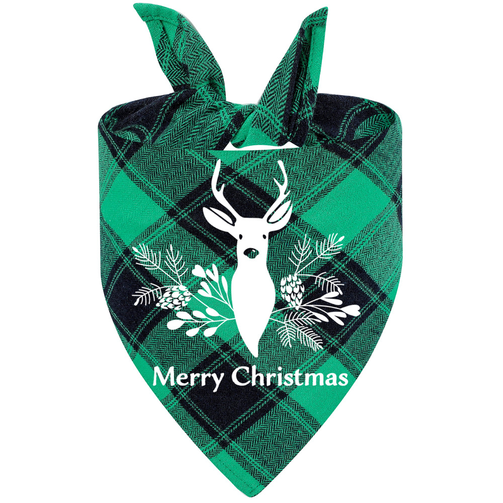 Fabricante en stock transfronterizo exclusivo algodón plaid mascota toalla triángulo perro saliva toalla Navidad mascota saliva toalla