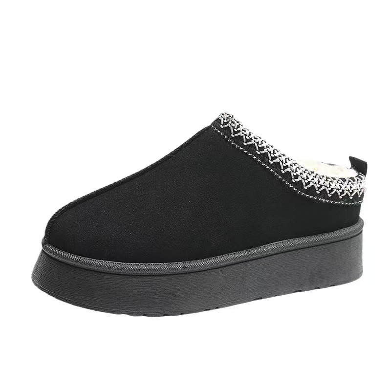 Botas de nieve cálidas con tacón alto para mujer, otoño-invierno 2024, nueva moda, punta redonda integrada, suela gruesa, venta al por mayor con forro polar.