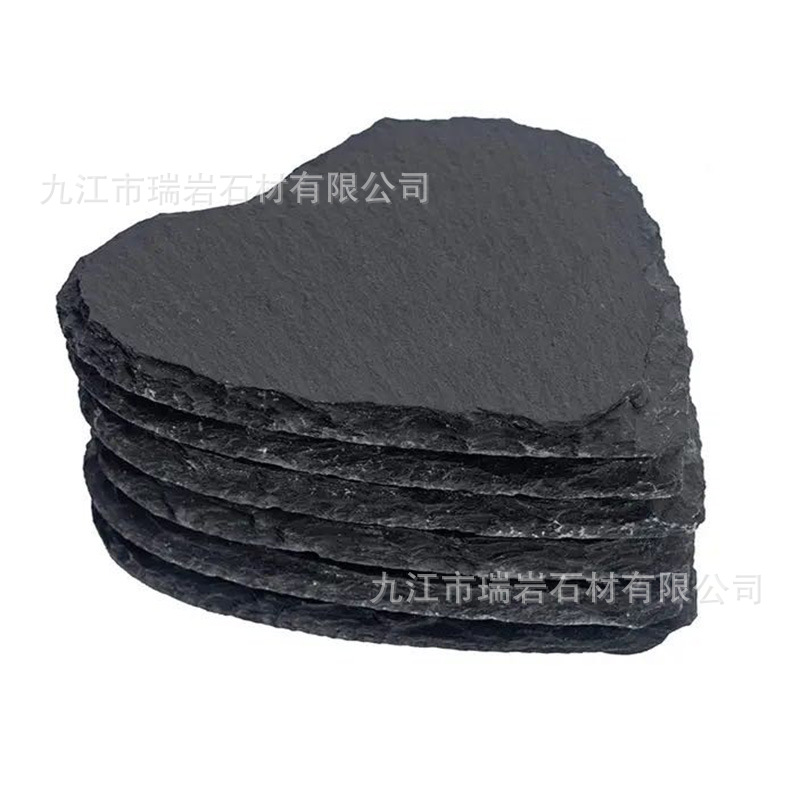 Posavasos de roca natural al por mayor de fábrica Posavasos de pizarra redonda de estilo japonés, almohadillas de aislamiento térmico, posavasos de pizarra de Amazon transfronterizos