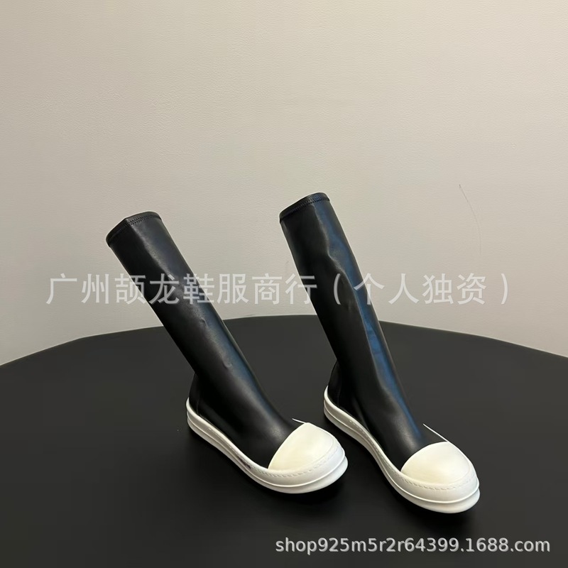 高端2025暗黑风秋冬真皮圆头复古厚底高筒弹力显瘦时装靴过膝长靴|undefined