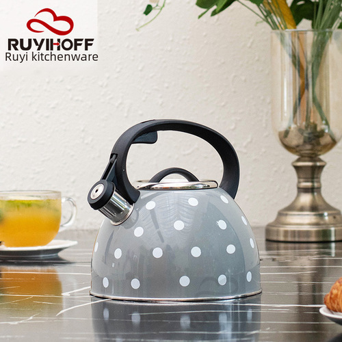 Cross-border gray dot whistling kettle, whistling water kettle, coffee sound water kettle 3L