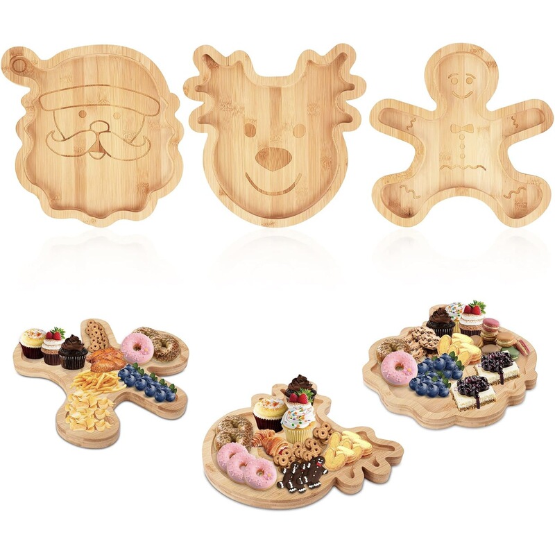 Fruit Cutting Board Christmas Tray Wooden Afternoon Tea Tray Solid Wood Christmas Tree Elk Bread Plate Snack Plate