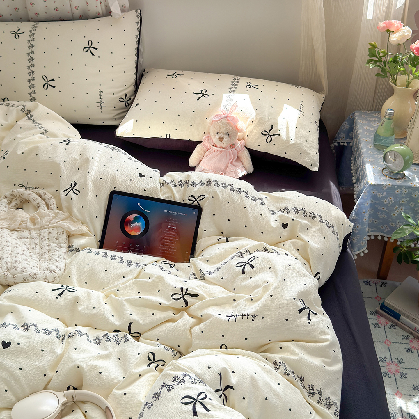 Una clase de cuatro piezas de grado materno-infantil de algodón puro de doble capa de algodón en la cama cubierta de sábanas de cama nueva cama de dormitorio Kasa San set de 4 piezas