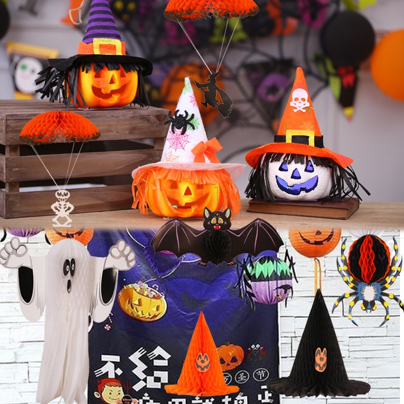 Amazon venta caliente araña fantasma murciélago papel colgante colgante jardín de infantes barra tela Halloween decoración al por mayor