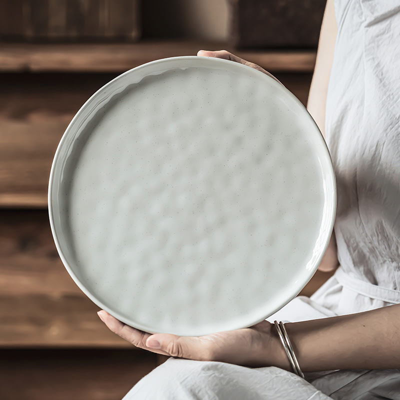 Placa de alta calidad Placa de color sólido ondulación del agua Placa de filete esmalte de sésamo placa plana placa de cerámica placa grande al por mayor