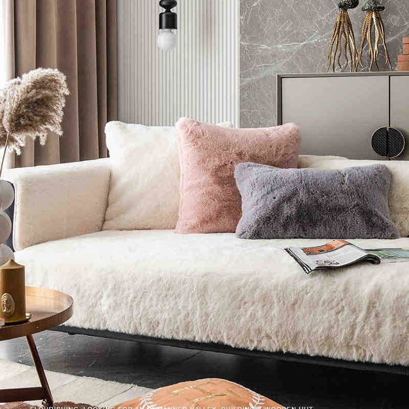 Sofá cubierta cuatro estaciones general imitación de conejo cojín antideslizante para el hogar fácil de cuidar toalla de sofá otoño y invierno cojín de sofá sala de estar