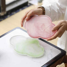 轻奢云雾海棠玻璃茶盘创意水墨琉璃干泡台家用中式壶承小茶托茶具