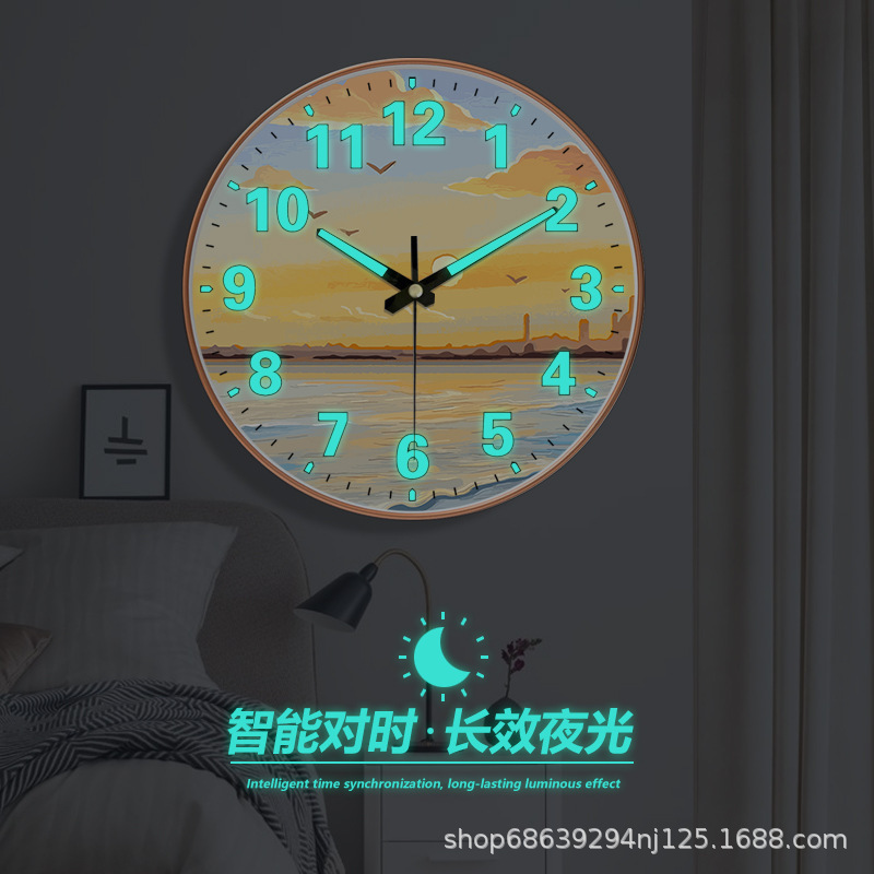 [10 Inches 25cm] Modern Scandinavian Wall Clock Beautiful Scenery Clock Living Room Dining Room Aisle Luminous Clock