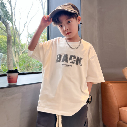 男童短袖T恤夏装2024新款儿童夏季上衣男孩中大童炸街半袖潮t代发