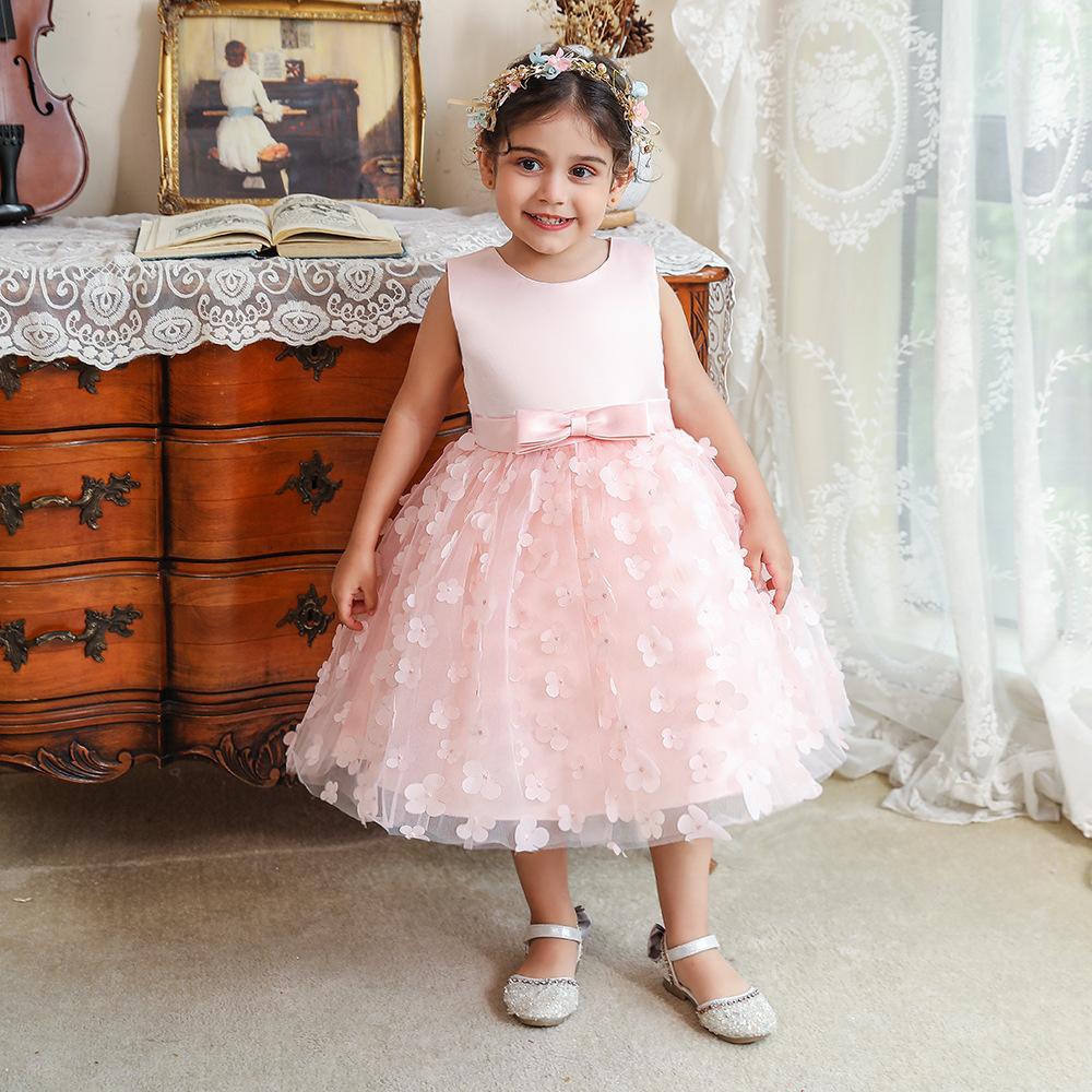 Little Girls' Formal Dress, Children's Ball Gown Petal Satin Dress, Baby Princess Dress for First Birthday Formal Gown