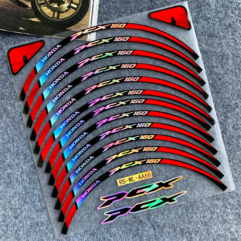 Cross-Border Temu Amazon Applicable Pcx160/150 Motorcycle Modified Wheel Hub Reflective Steel Rim Stickers