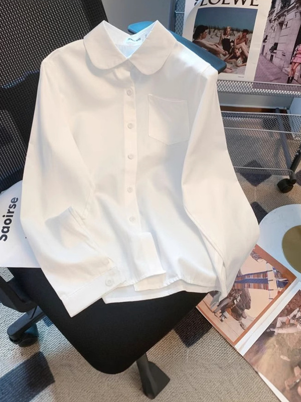 白色jk制服长袖衬衫女 学院风小个子春秋新款内搭外穿衬衣女上衣|undefined