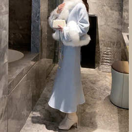 冬装搭配一整套新中式国风毛外套套装裙2024冬季感两件套女装
