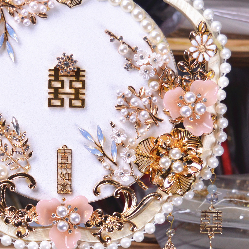 Chinese style bride's fan wedding ceremony ancient style lucky fan for bride's show of Huohuo suit bridesmaid DIY material package finished product 