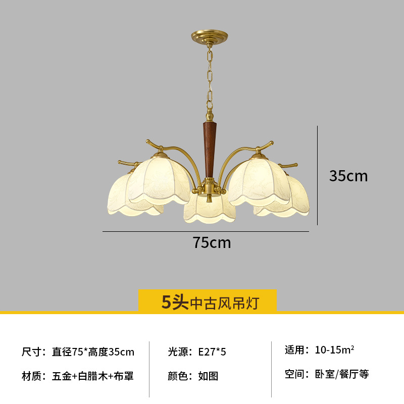Nanyang estilo retro lámpara de dormitorio de madera sólida silencioso estilo nuevo estilo chino sala de estar comedor lámpara principal nueva impresión lámpara de tela