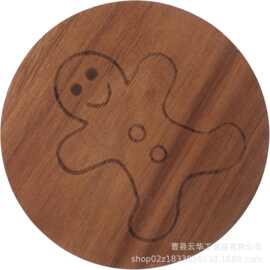 木制隔热垫圣诞节拍照木杯垫隔热垫茶道配件茶杯托姜饼人图案