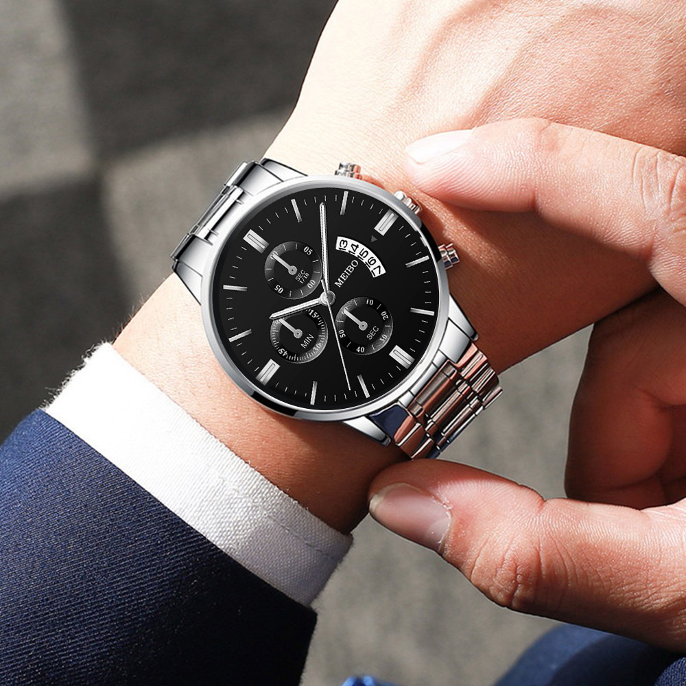 Reloj de hombre de negocios no mecánico de moda casual hombres de acero inoxidable con calendario atmosférico reloj de cuarzo