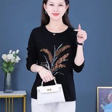 2025新款中老年女装春秋烫钻打底衫女修身显瘦长袖T恤内搭上衣