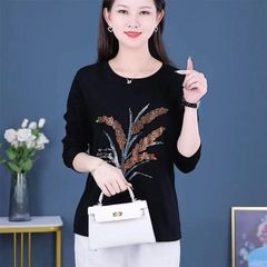 2025新型中高年婦人服春秋ホットドリルの底のシャツの女性の修身はやせている長袖のtシャツの中で上着を掛けます。