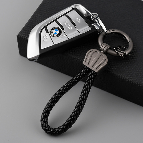 Pure Color Crown Leather Keychain Wholesale Cross-border Simple Key Ring Small Keychain Pendant Gift
