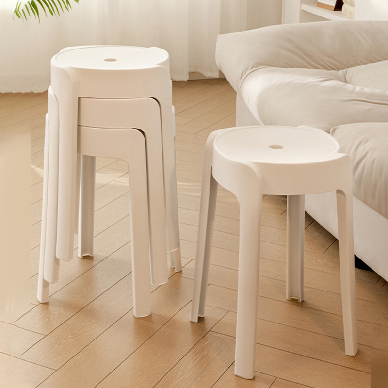 Taburete redondo de plástico nórdico, taburete grueso, banco apilable, sala de estar, silla para el hogar, taburete de molino de viento de repuesto, taburete alto, silla de comedor