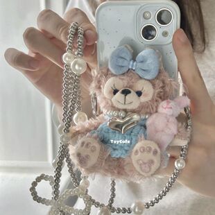 Cute Bear Mei Mei Bow Sweater Mobile Phone Shell Back Clip Crossbody Lanyard Back Plush Doll Mobile Phone Back Clip