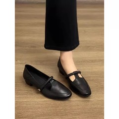 真皮英伦风粗跟乐福鞋女2025新款复古圆头一脚蹬低跟小皮鞋四季鞋