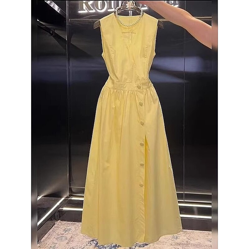 Simple and Elegant Style, Stunningly Beautiful Yellow Sleeveless Dress for Women, New Long Dress for Summer 2026