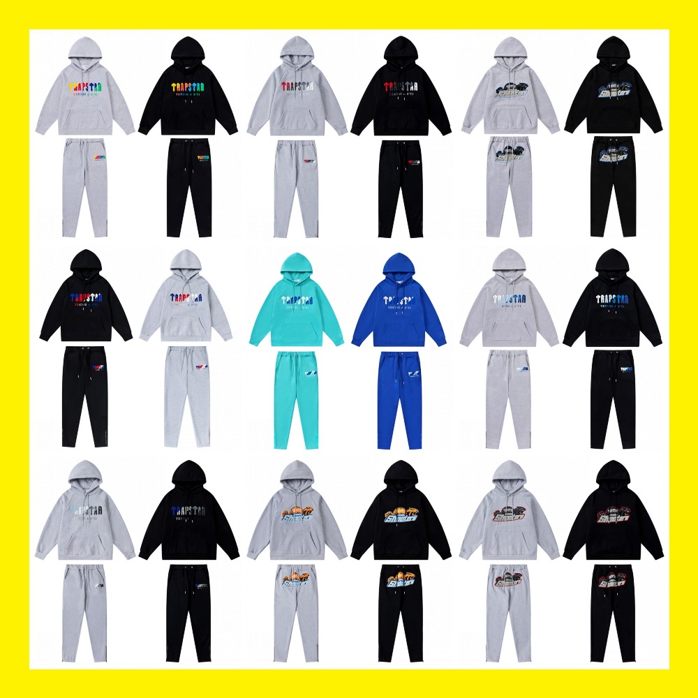 Trapstar Rainbow degradado carta cabeza de tigre bordado con capucha suéter pantalones largos deportes casual traje forrado de lana
