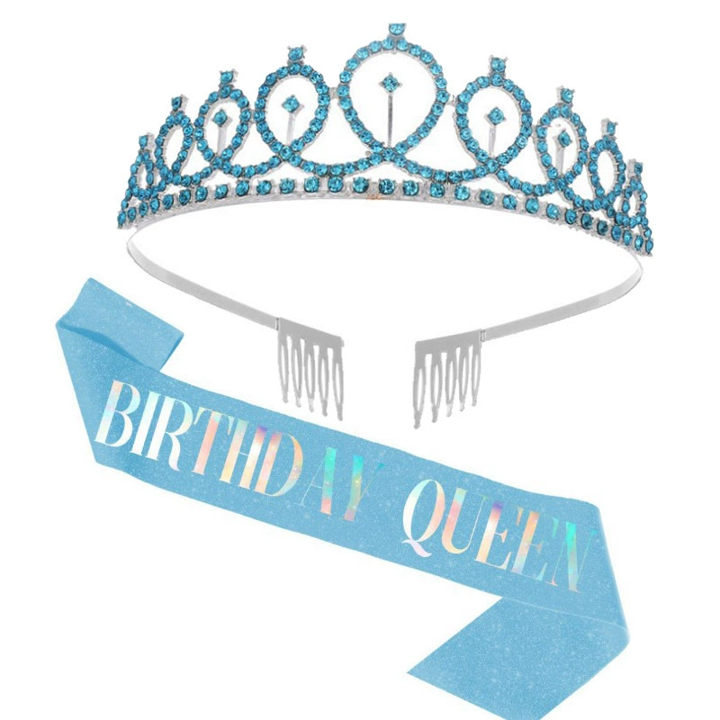 Диадема-ободок набор с кристаллами и лентой "Birthday Queen", комфортная подарочная принадлежность