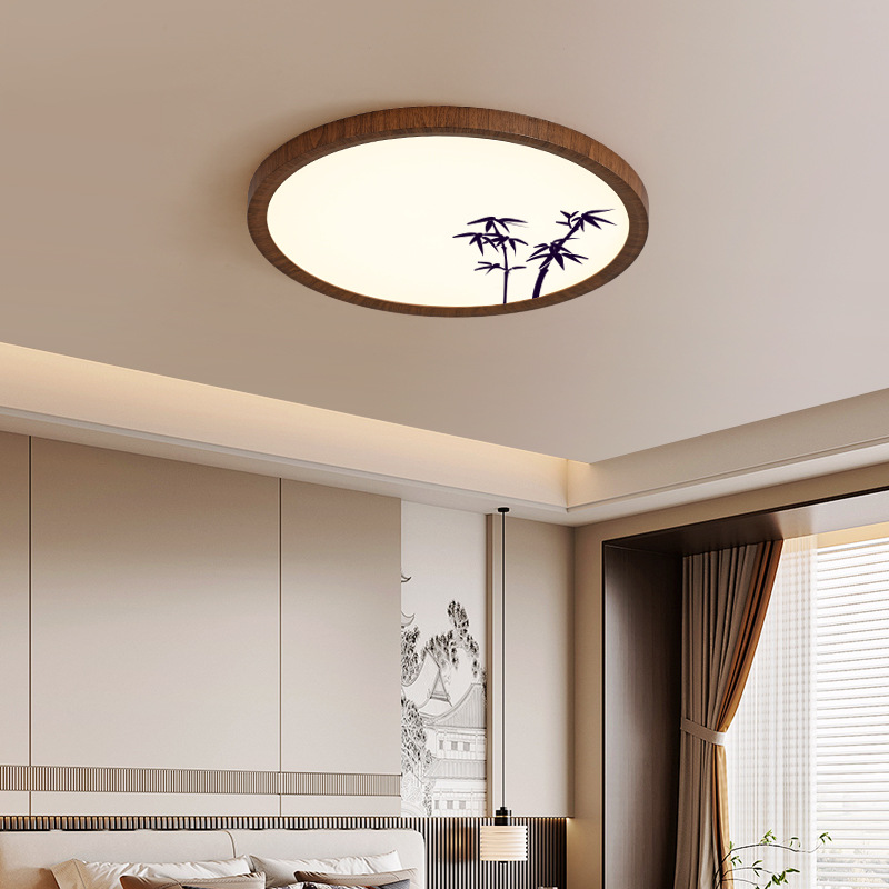 Lámpara de dormitorio ultra delgada nueva lámpara de sala de estar china de color nuez lámpara de techo de habitación simple lámpara de luz L002