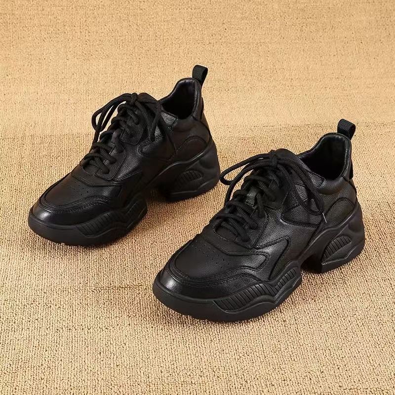 Genuine Leather Thick-Soled Dad Shoes for Women, 2026 Autumn and Winter New European Style Black Height-Increasing Trendy Casual Shoes for Women, with Added Fleece Genuine Leather Thick-Soled Dad Shoes for Women, 2026 Autumn and Winter New European Style Black Height-Increasing Trendy Casual Shoes for Women, with Added Fleece