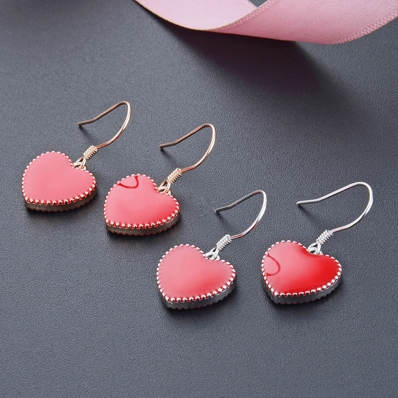 Estilo coreano estilo japonés estudiante pendientes dulces pendientes S925 plata esterlina simple lindo rojo pendientes encantadores para las mujeres al por mayor