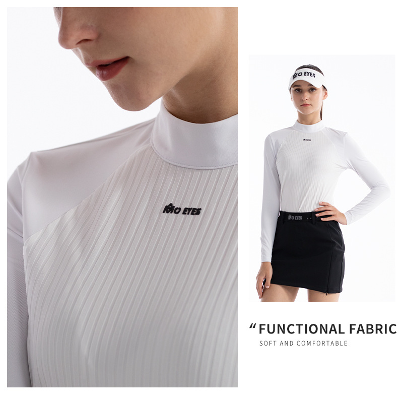 Áo thun dài tay nữ golf cổ tròn khóa kéo vô hình sau lưng — M23YF020-Áo màu trắng, M23YF022-Áo mặc trong màu đen, M23YF022-Áo mặc trong màu trắng, M23YF020-Áo màu đen