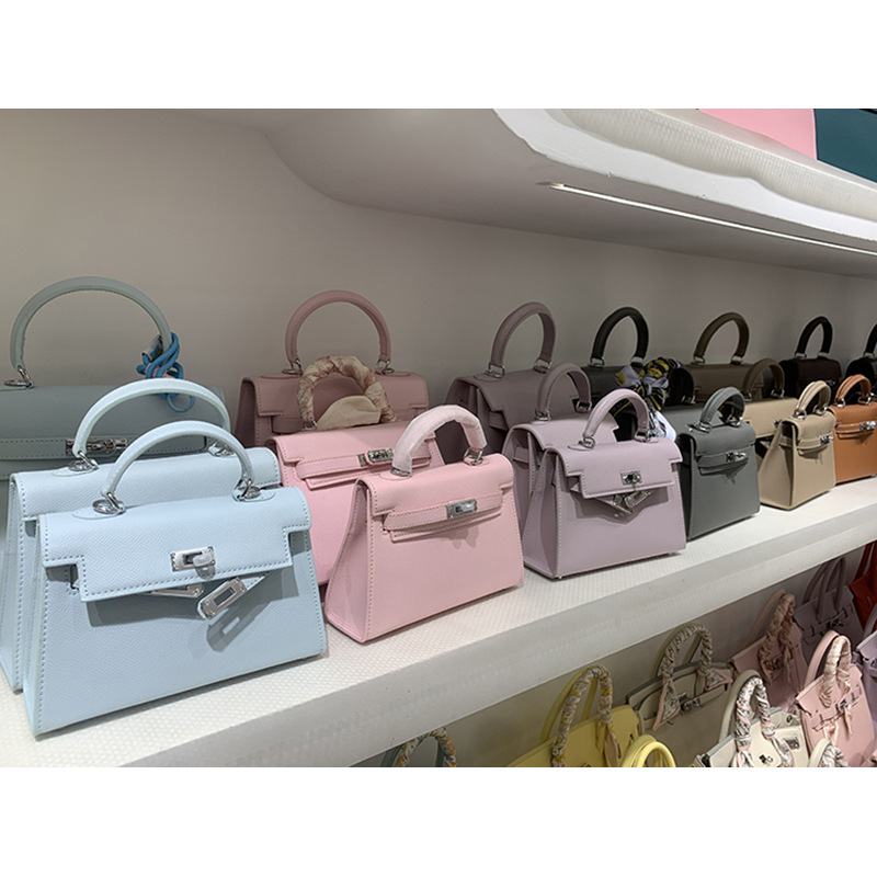 New Genuine Leather Second Generation Kelly Mini Bag Palm Print Cowhide Women's Bag High-End Single Shoulder Crossbody Handbag for Women