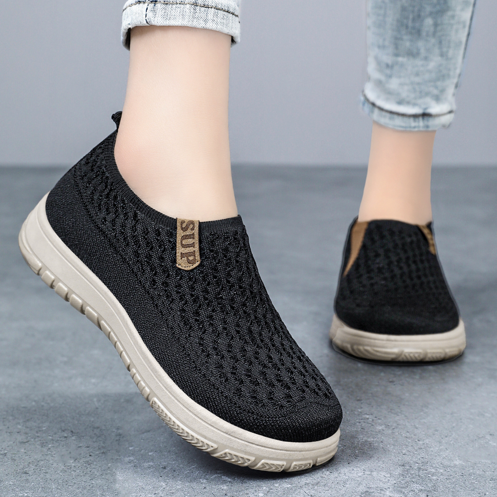 Zapatos de Mujer 2026, Nuevos Zapatos de Mujer Transfronterizos, Zapatos de Tela Estilo Pekinés, Suela Suave, Ligeros, Zapatos Casuales con Suela Gruesa para Mamá