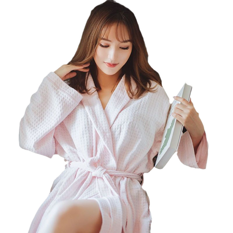 봄과 가을 새로운 잠옷 느슨한 와플 목욕 가운 남성과 여성을위한 뷰티 살롱 호텔 목욕 가운 여름 아침 가운 커플 잠옷