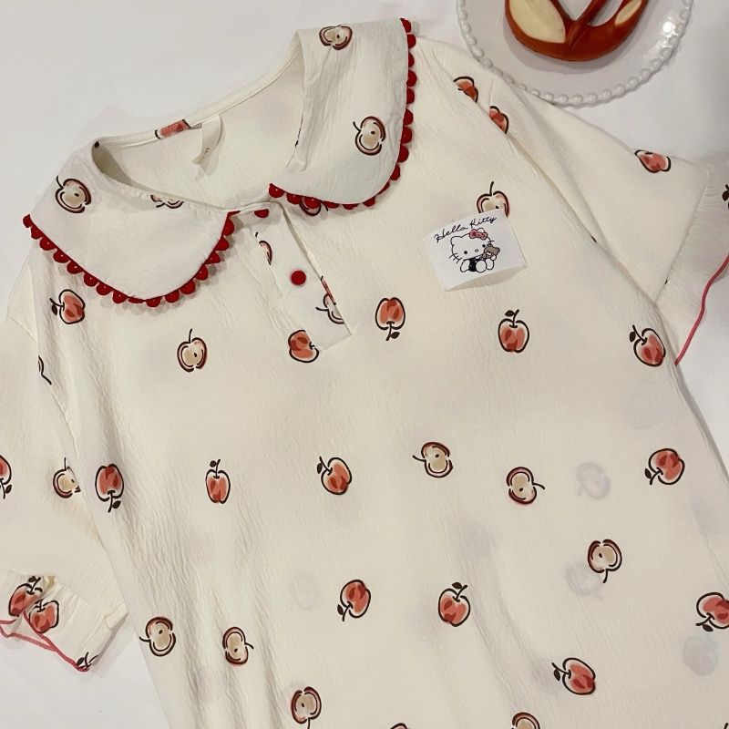 Camisón de algodón de nube con almohadilla para el pecho pijama de cuello de muñeca de manga corta de verano para mujer