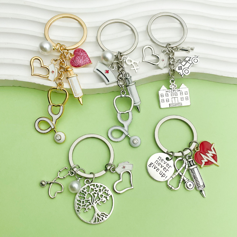Wish Aliexpress Supply Hot Selling Doctor Syringe Syringe Nurse Cap Stethoscope Keychain Bag Pendant