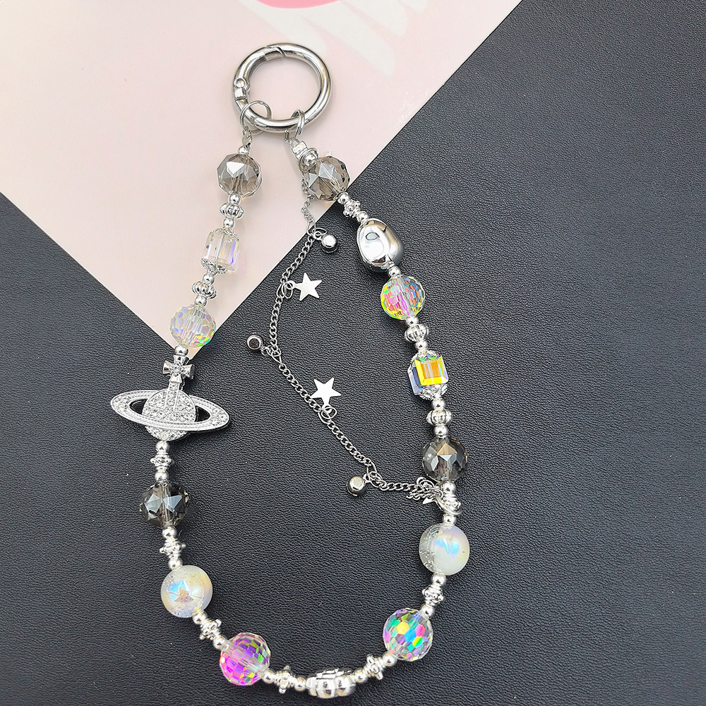 Cadenas de alta sensación de cuentas de cristal de Saturno parpadeante nuevo estilo chino bolso de cámara colgante corta cuerda de caso de teléfono móvil