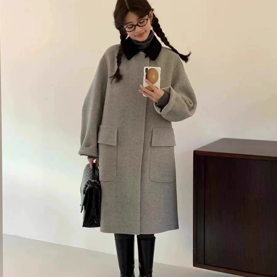 [Спот] корейские яйца egg дома ретро лацканы однобортный Dongdaemen шерстяное пальто новое женское пальто
